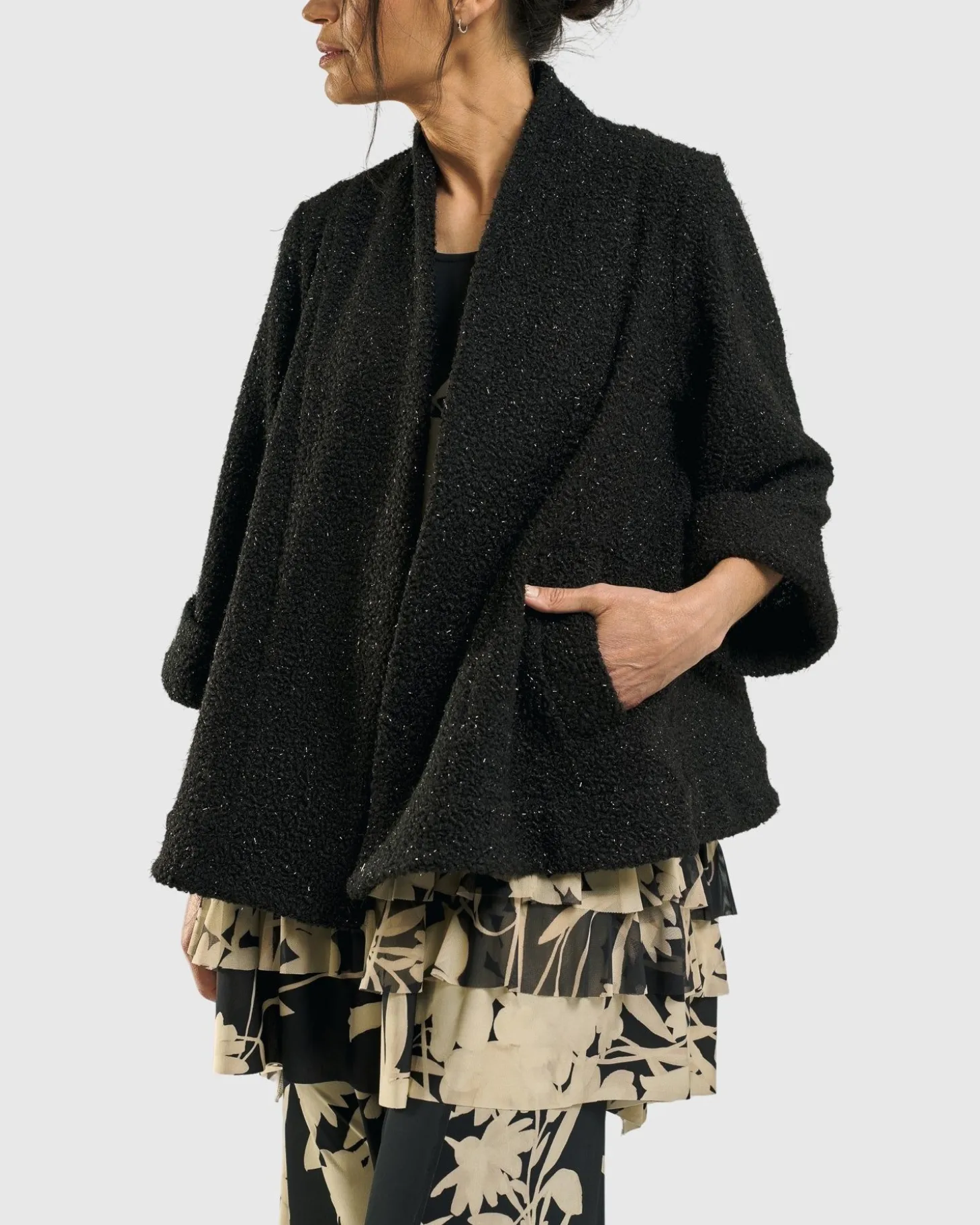 Women Alembika Sagittarius A-Line Jacket, Charcoal