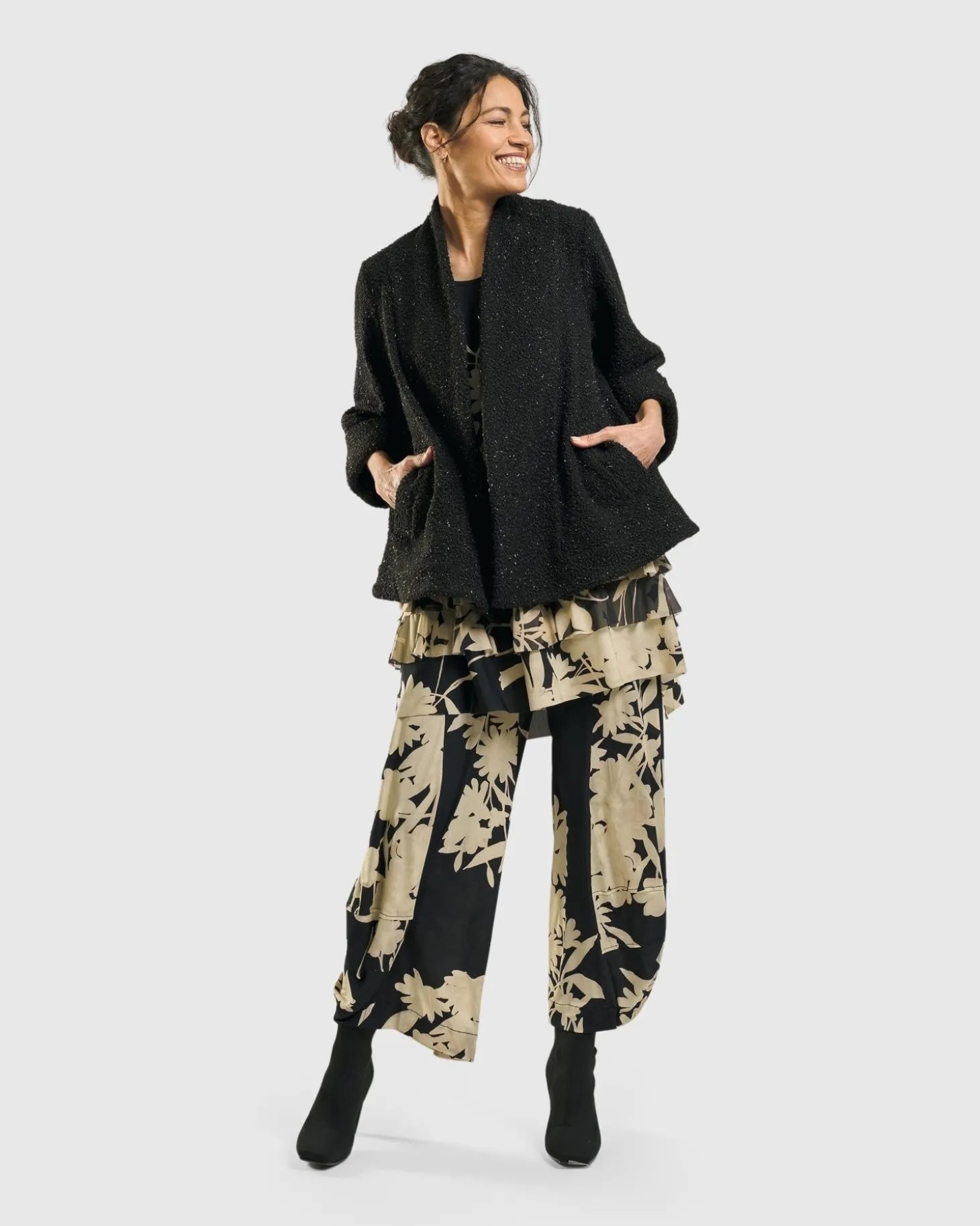 Women Alembika Sagittarius A-Line Jacket, Charcoal