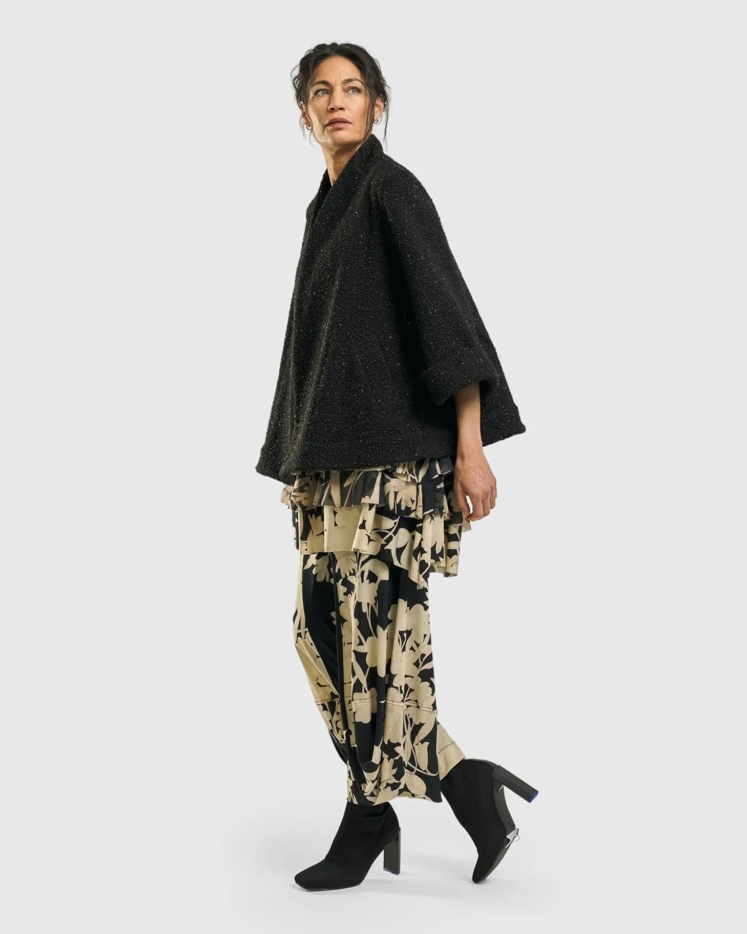Women Alembika Sagittarius A-Line Jacket, Charcoal