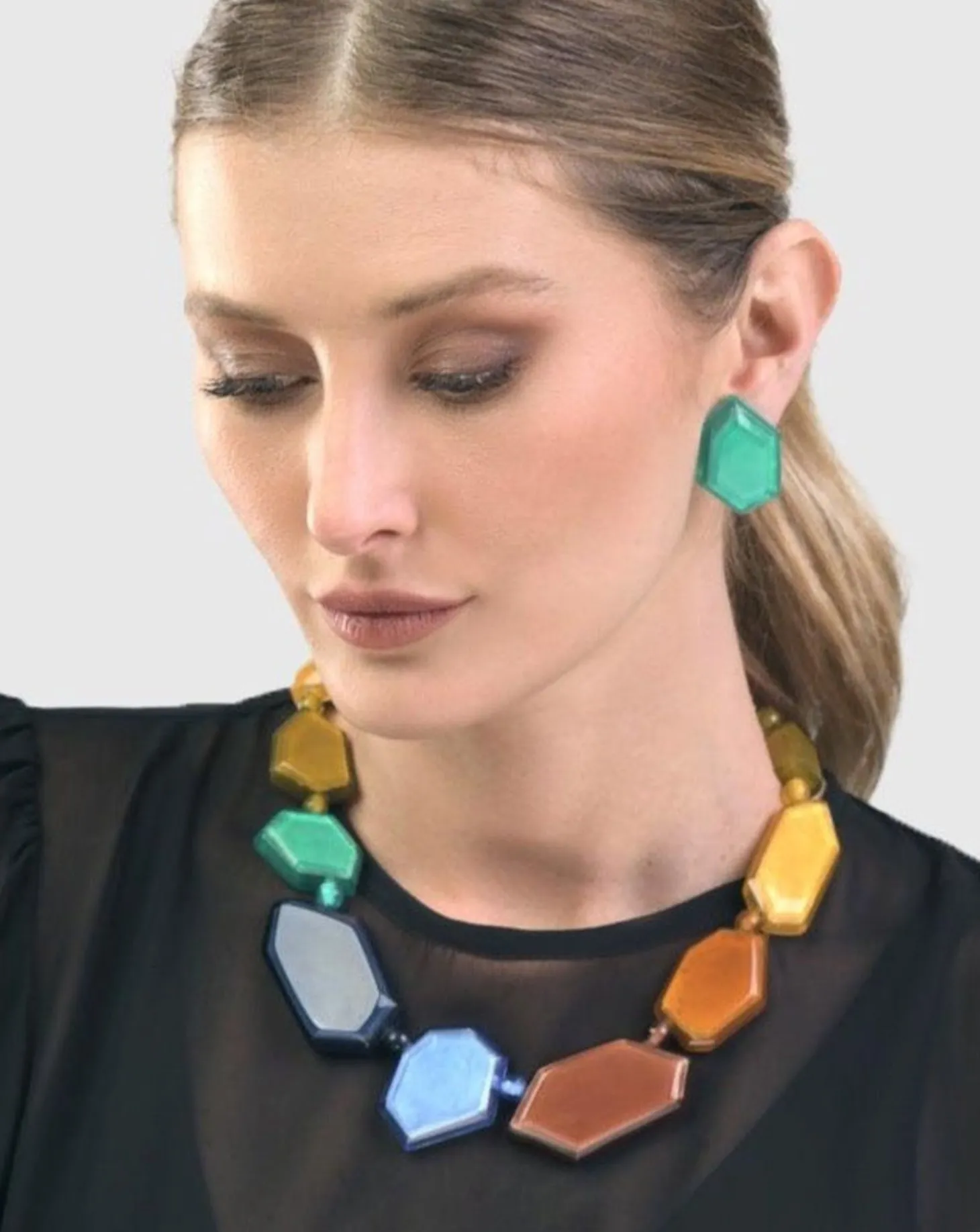 Women Alembika Sea Faceted Clip Earrings, Green