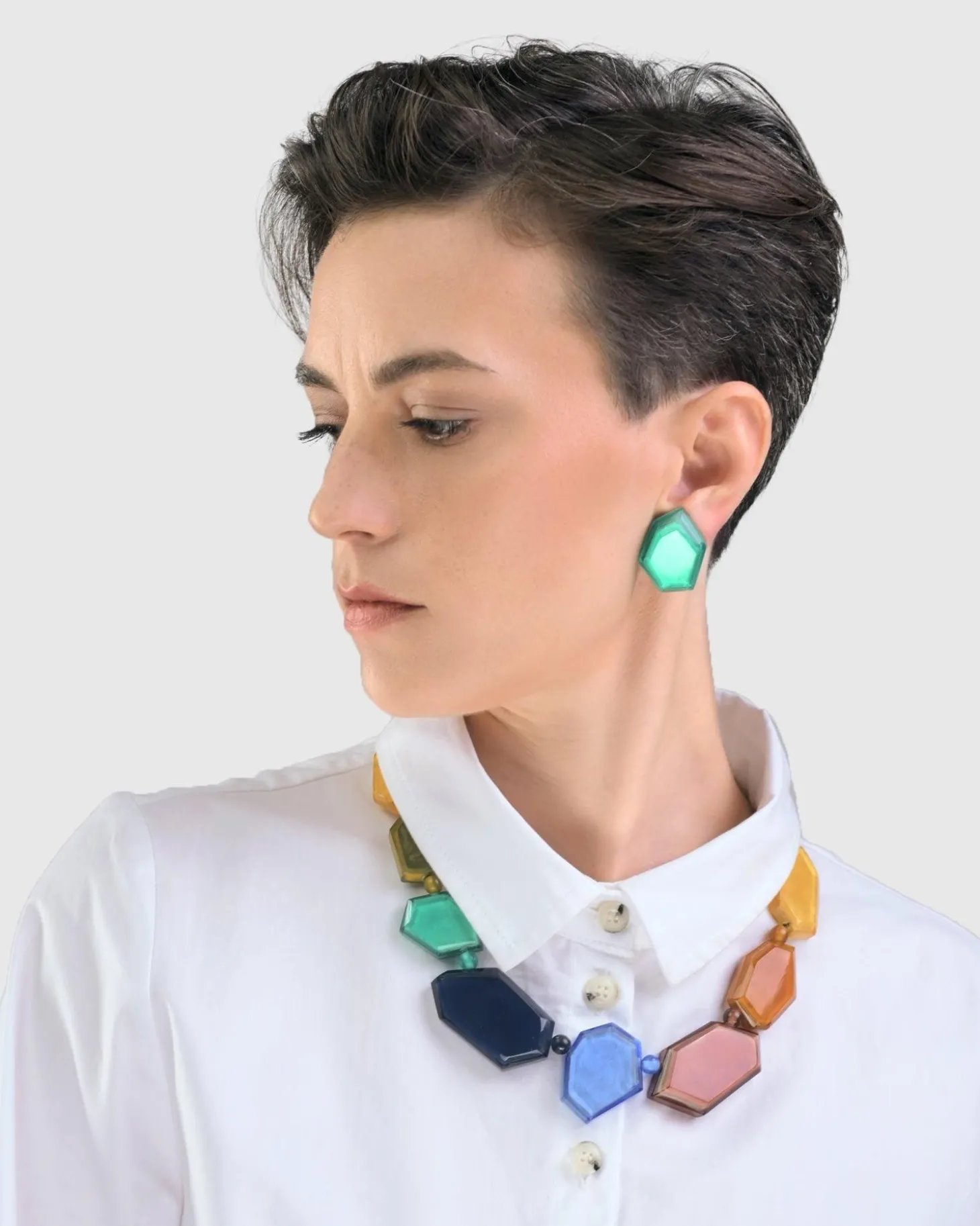 Women Alembika Sea Faceted Clip Earrings, Green