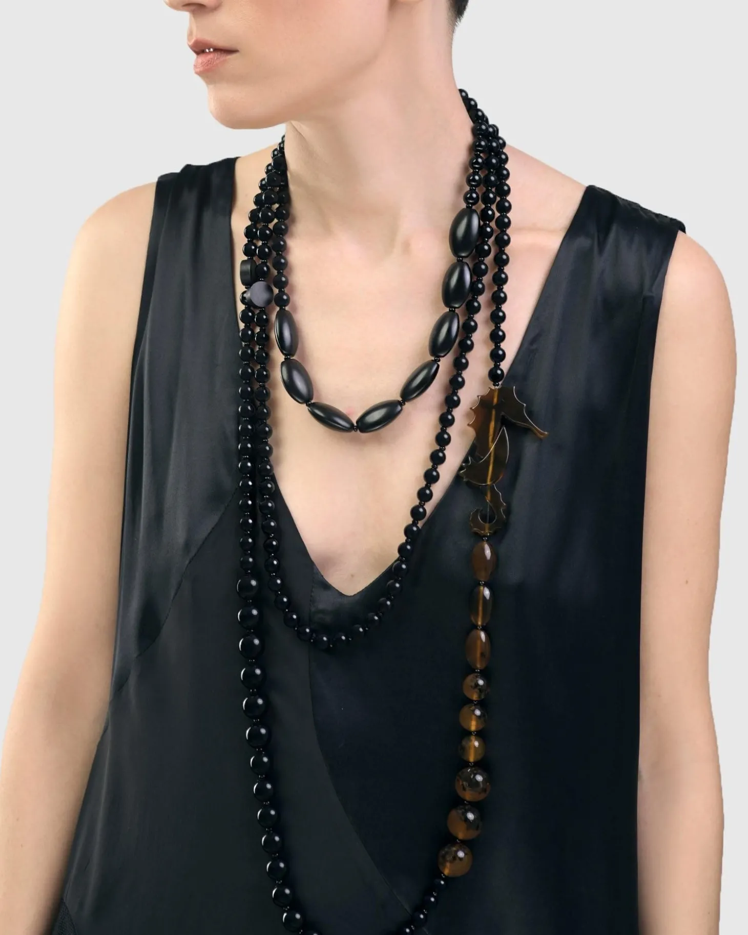 Women Alembika Seahorse Bead Necklace, Tortoise/Black