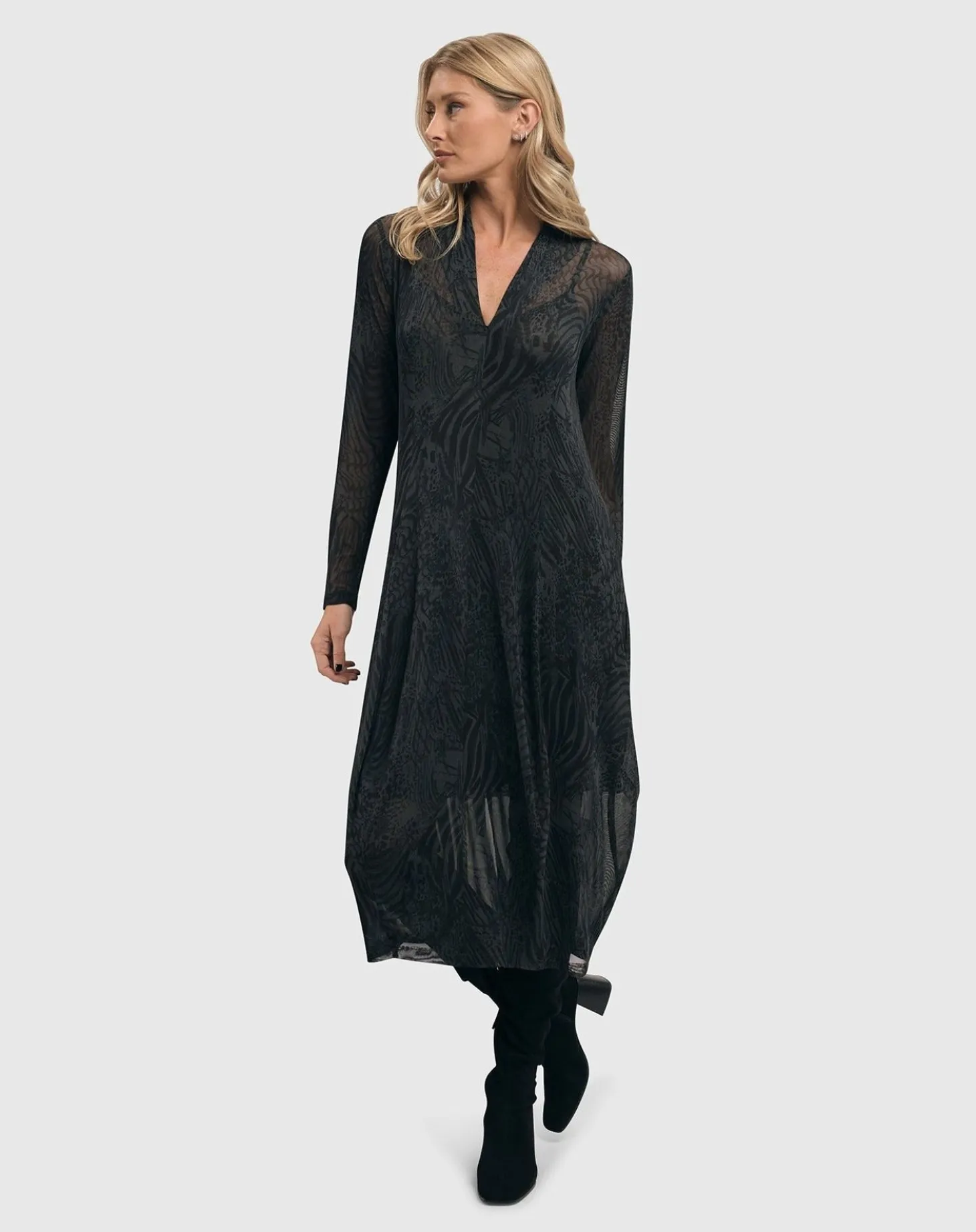 Women Alembika Soft Chiffon Cocoon Dress, Pewter