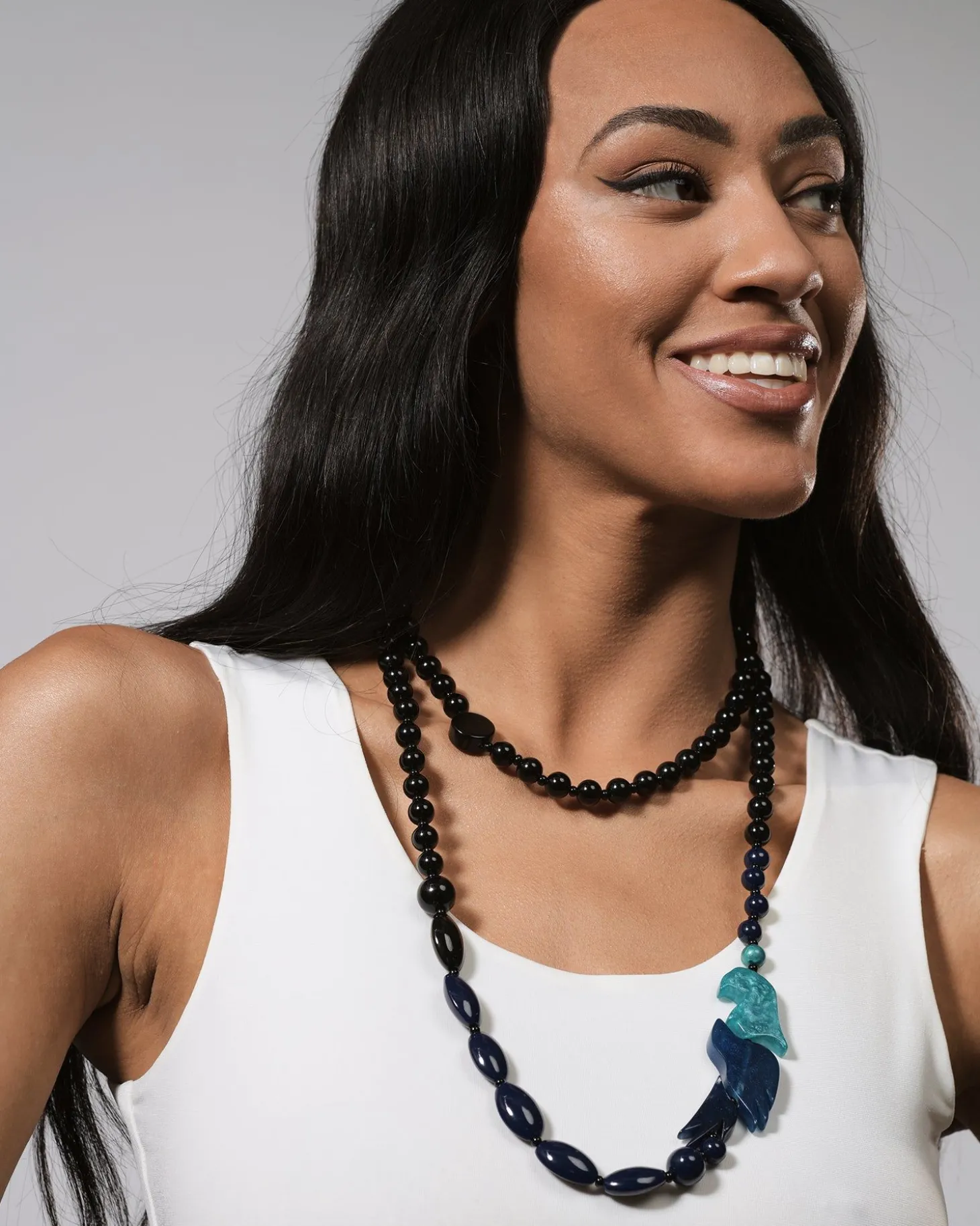 Women Alembika Tahiti Bird Bead Necklace, Blue