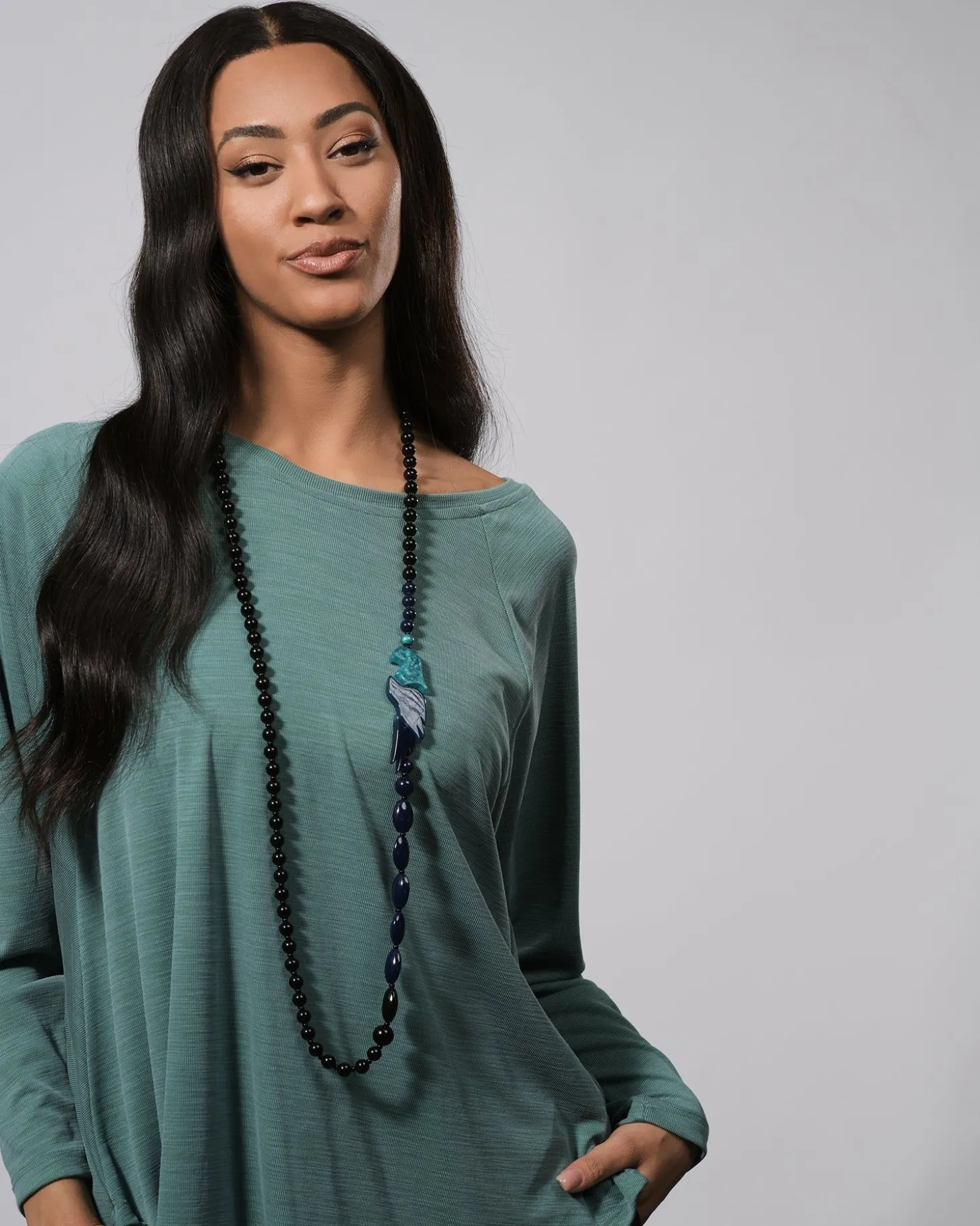 Women Alembika Tahiti Bird Bead Necklace, Blue