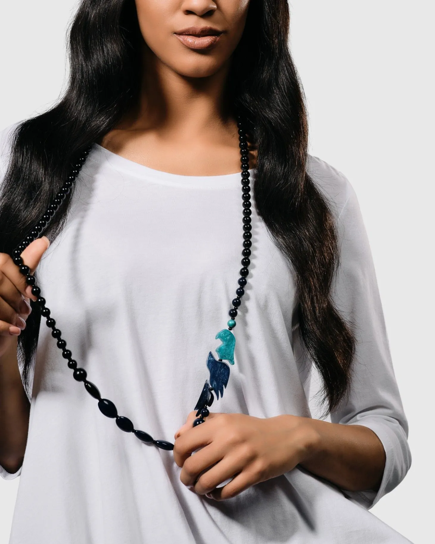 Women Alembika Tahiti Bird Bead Necklace, Blue