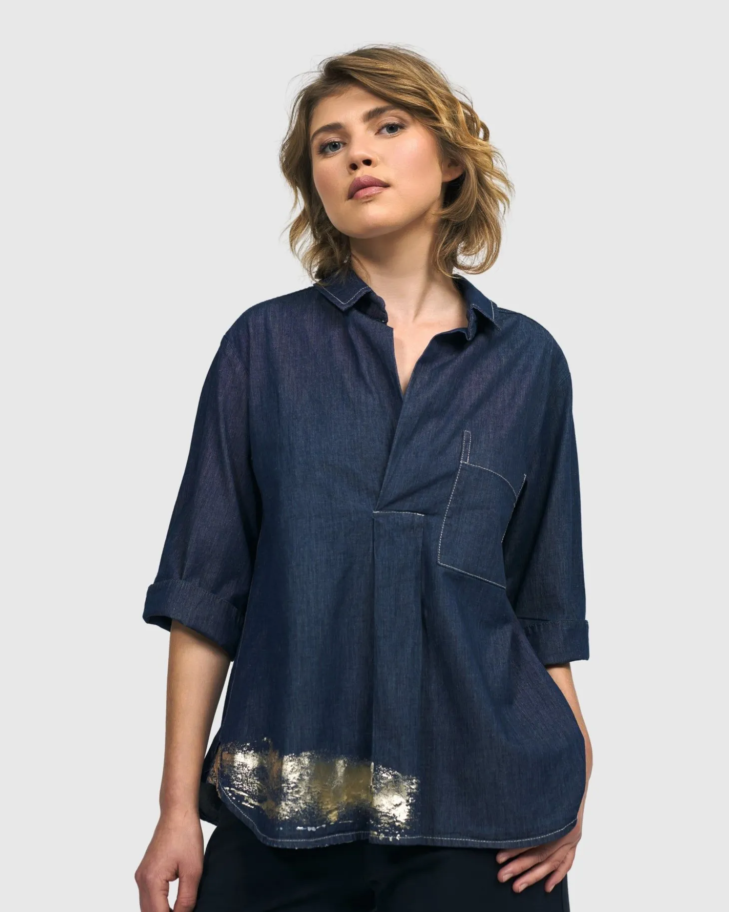 Women Alembika Tallahassee Popover Blouse, Denim
