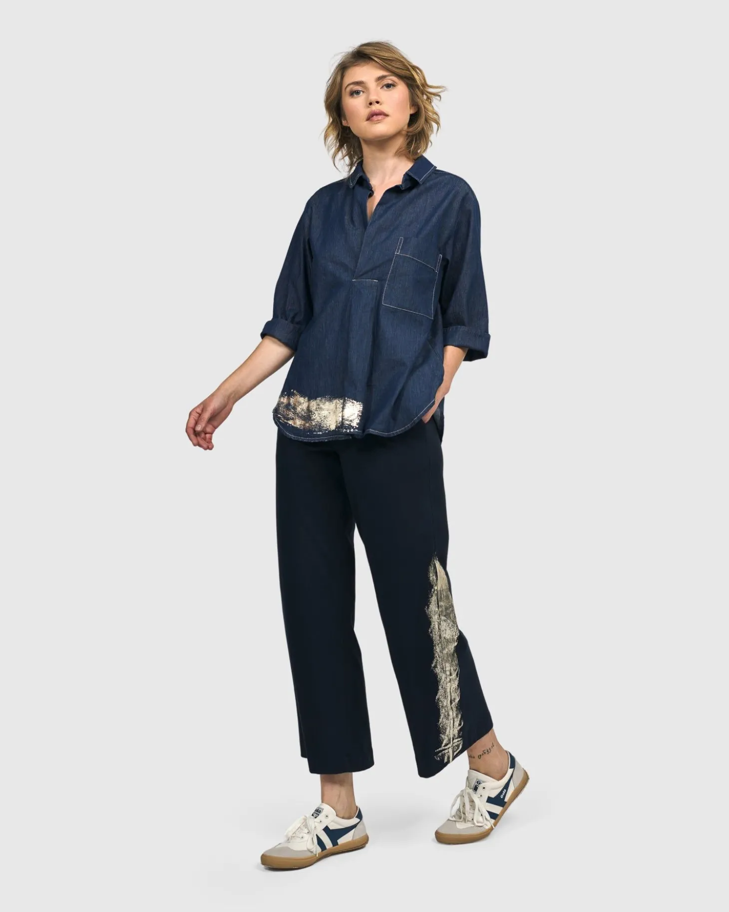 Women Alembika Tallahassee Popover Blouse, Denim