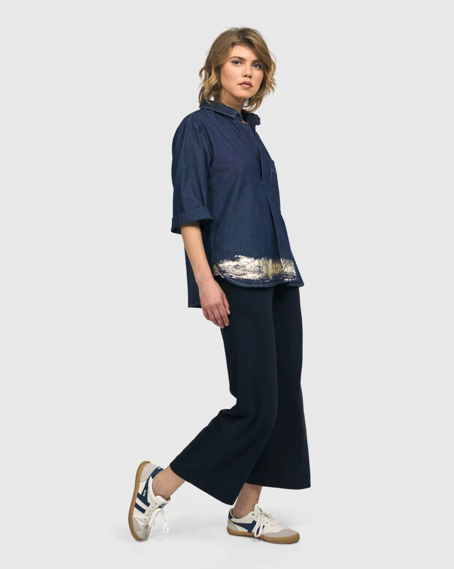 Women Alembika Tallahassee Popover Blouse, Denim