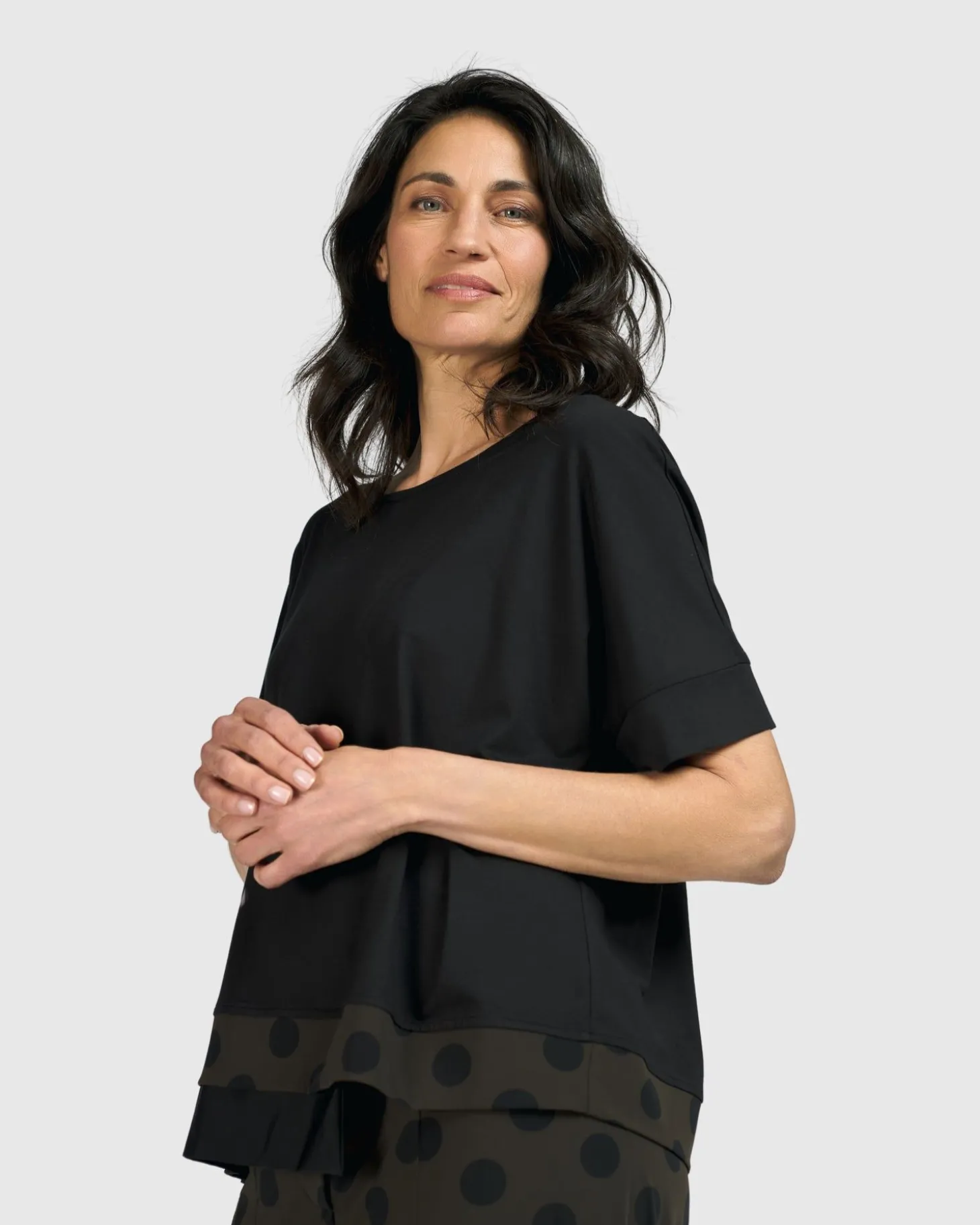 Women Alembika Tekbika Dots Boxy Top, Khaki