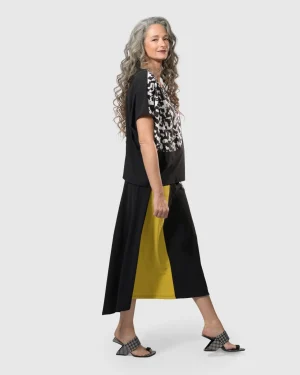Women Alembika Tekbika Swing Maxi Skirt, Yellow/Print