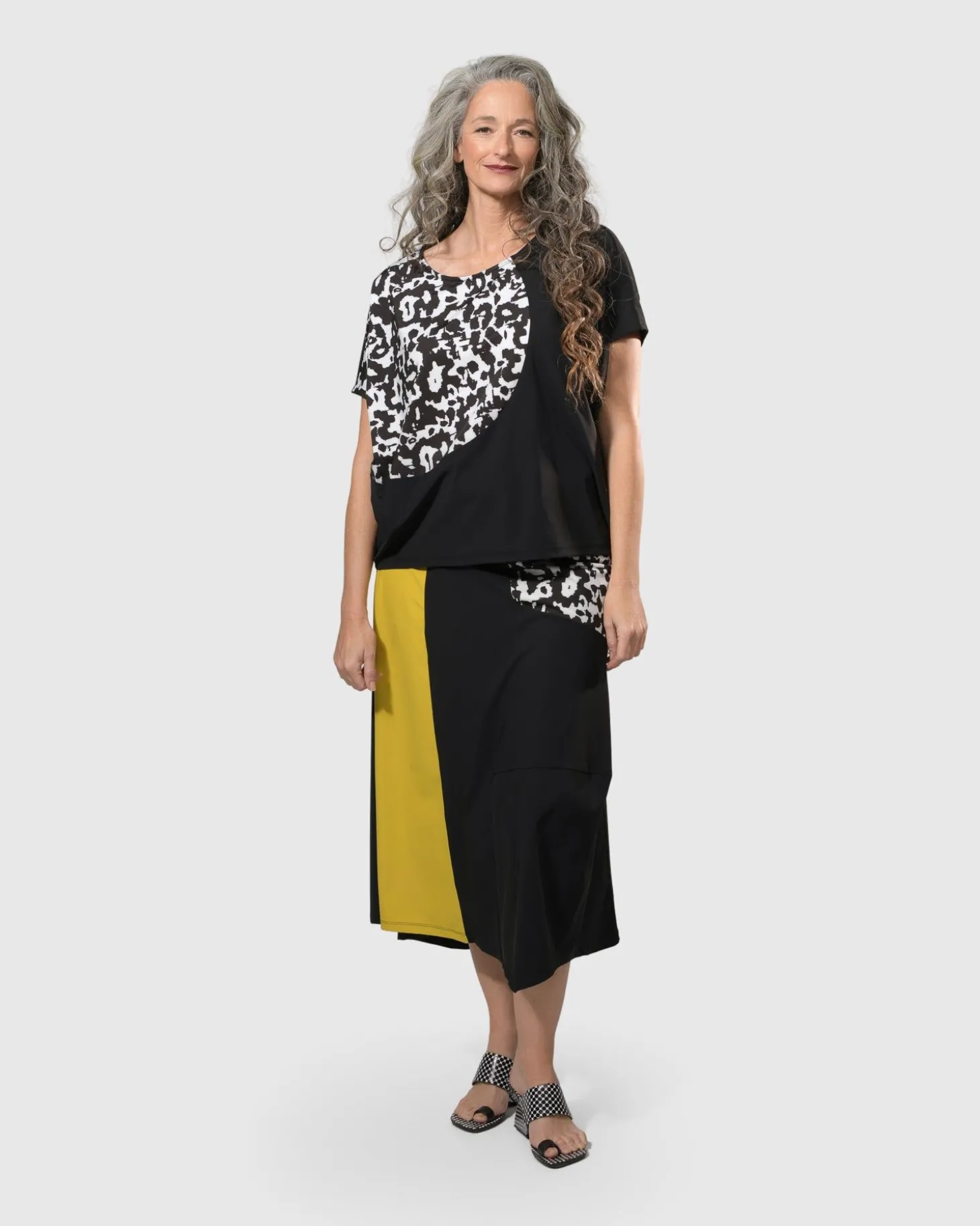 Women Alembika Tekbika Swing Maxi Skirt, Yellow/Print