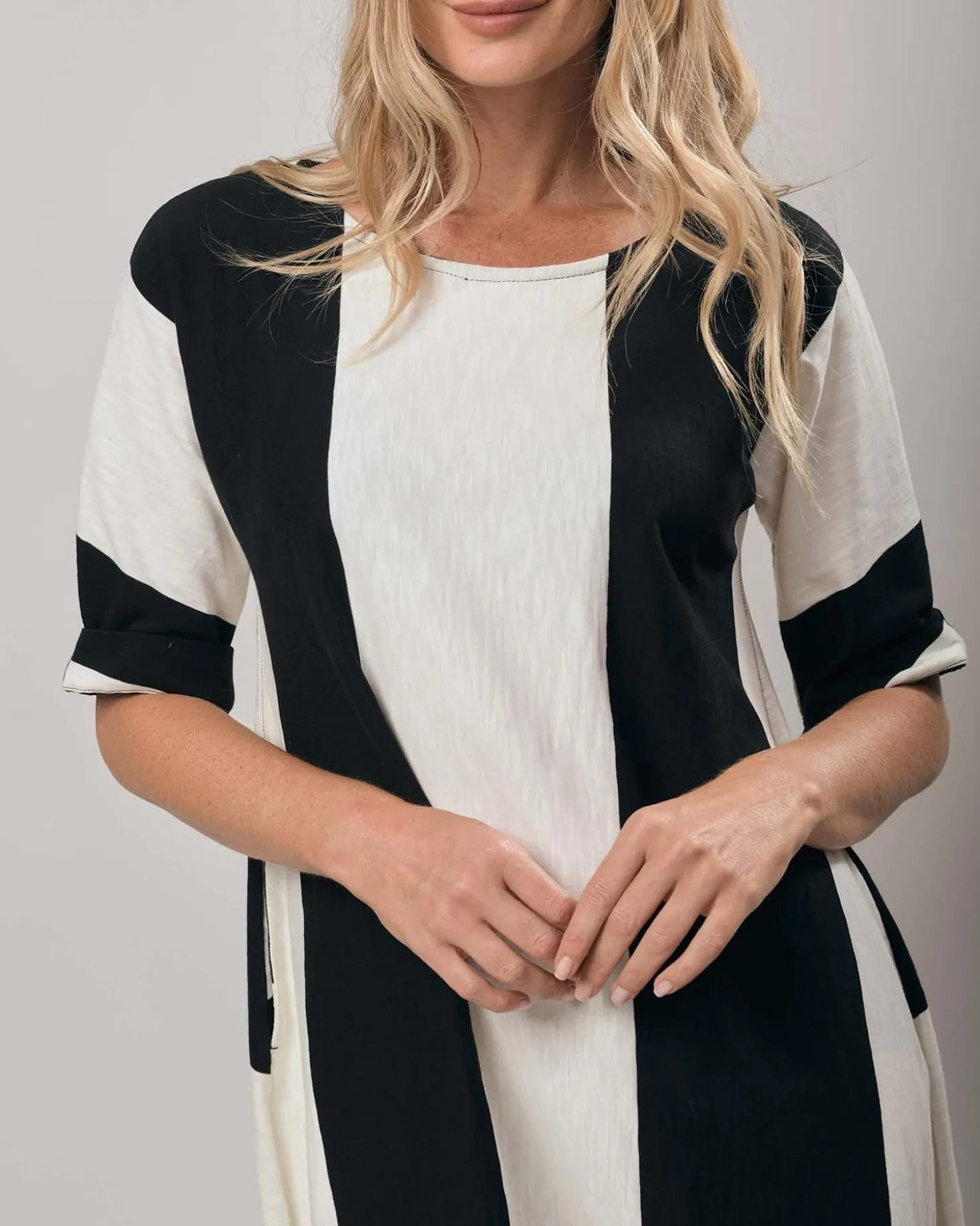 Women Alembika Urban Anna Stripe A-Line Dress, White/Black