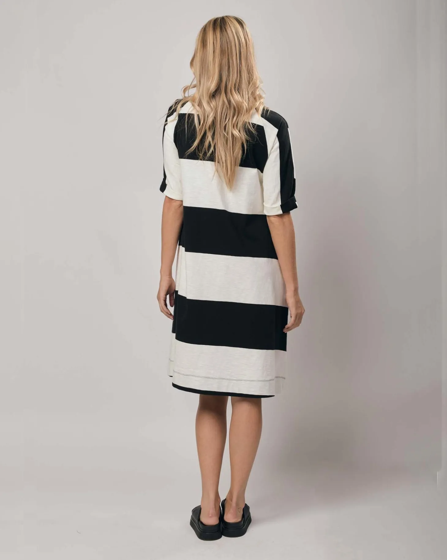 Women Alembika Urban Anna Stripe A-Line Dress, White/Black