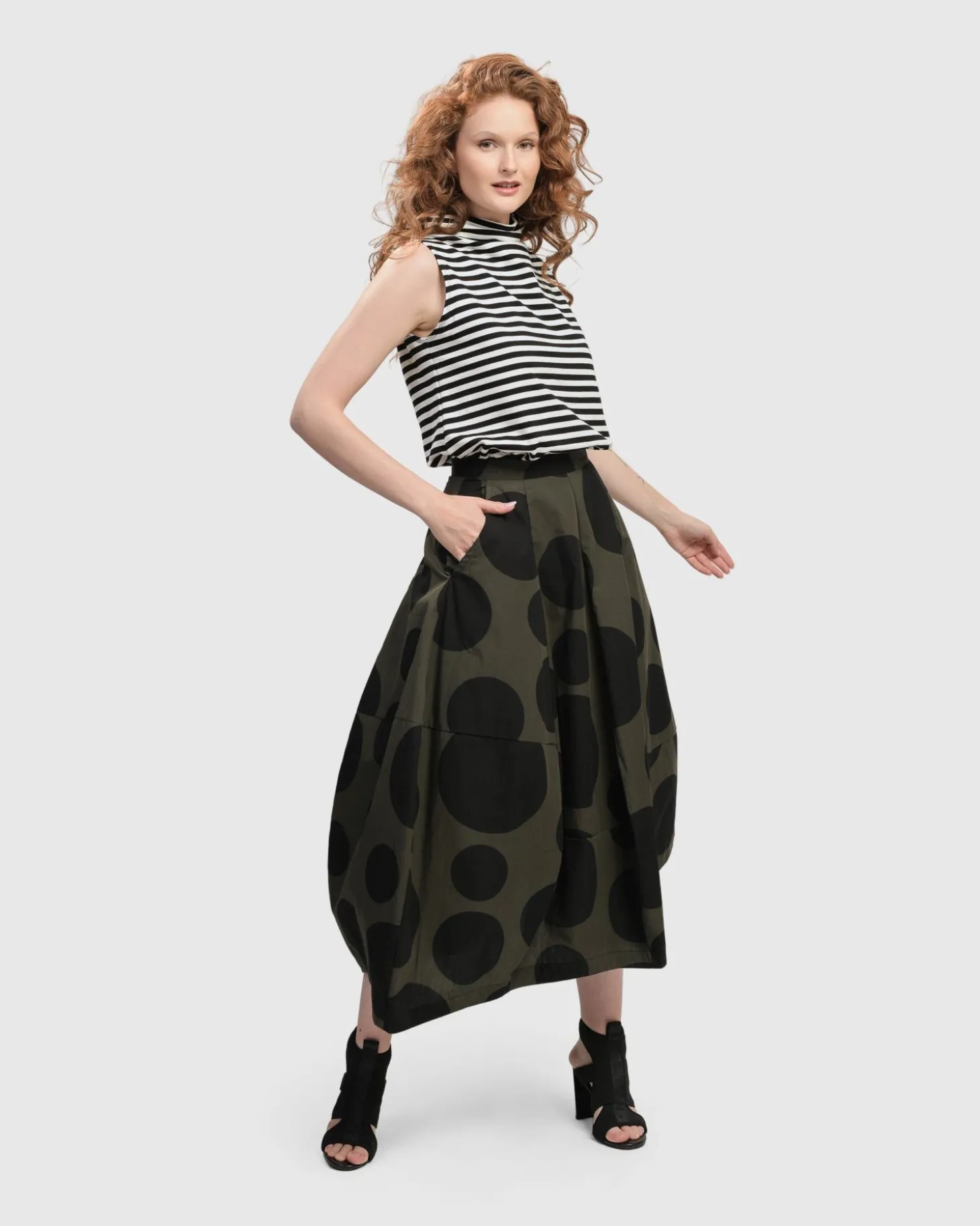 Women Alembika Urban Dots Lotus Balloon Skirt, Khaki