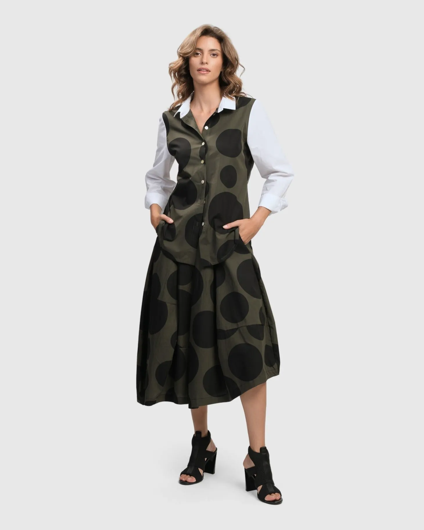 Women Alembika Urban Dots Lotus Balloon Skirt, Khaki