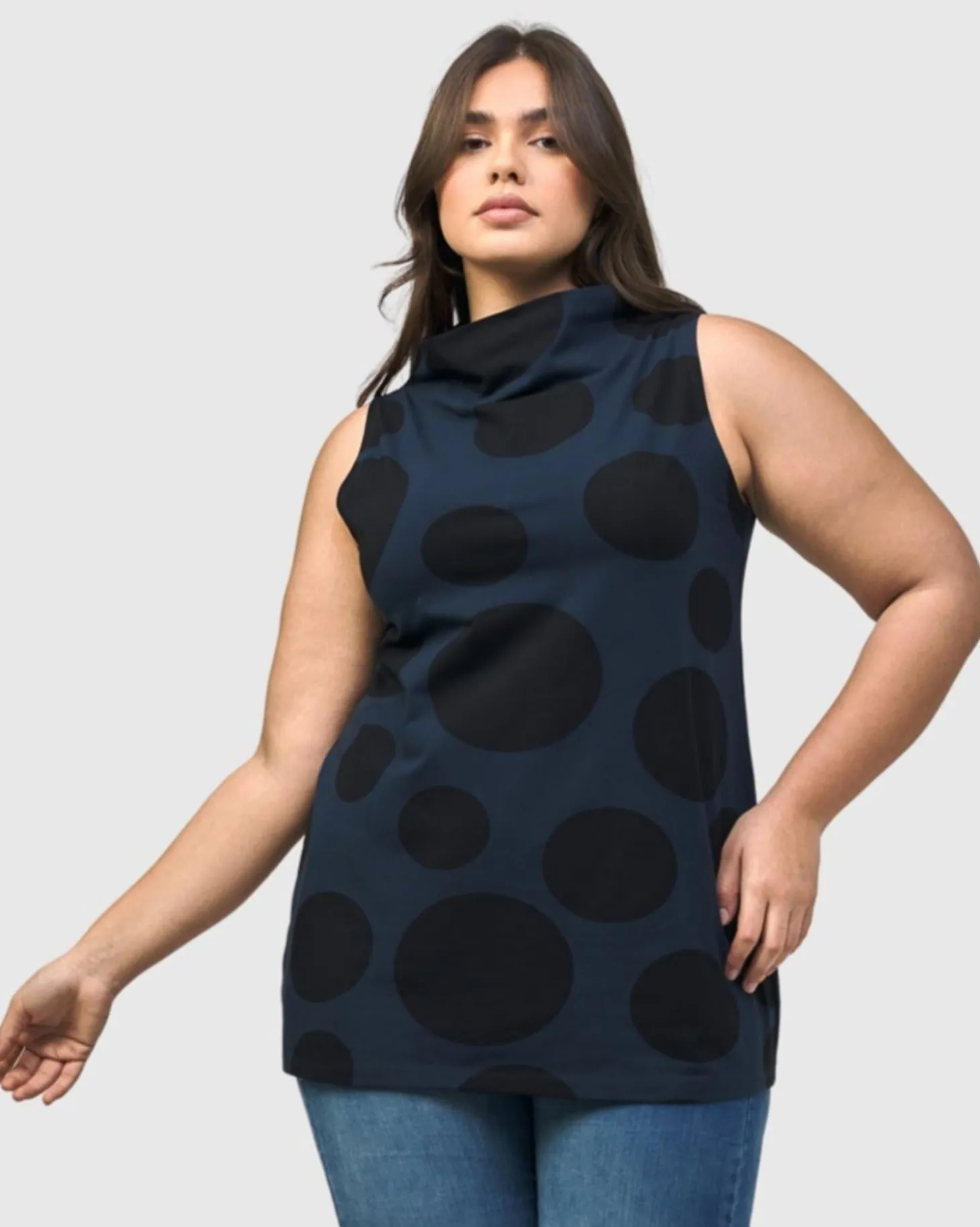 Women Alembika Urban Dots Sleeveless Mockneck Top, Navy
