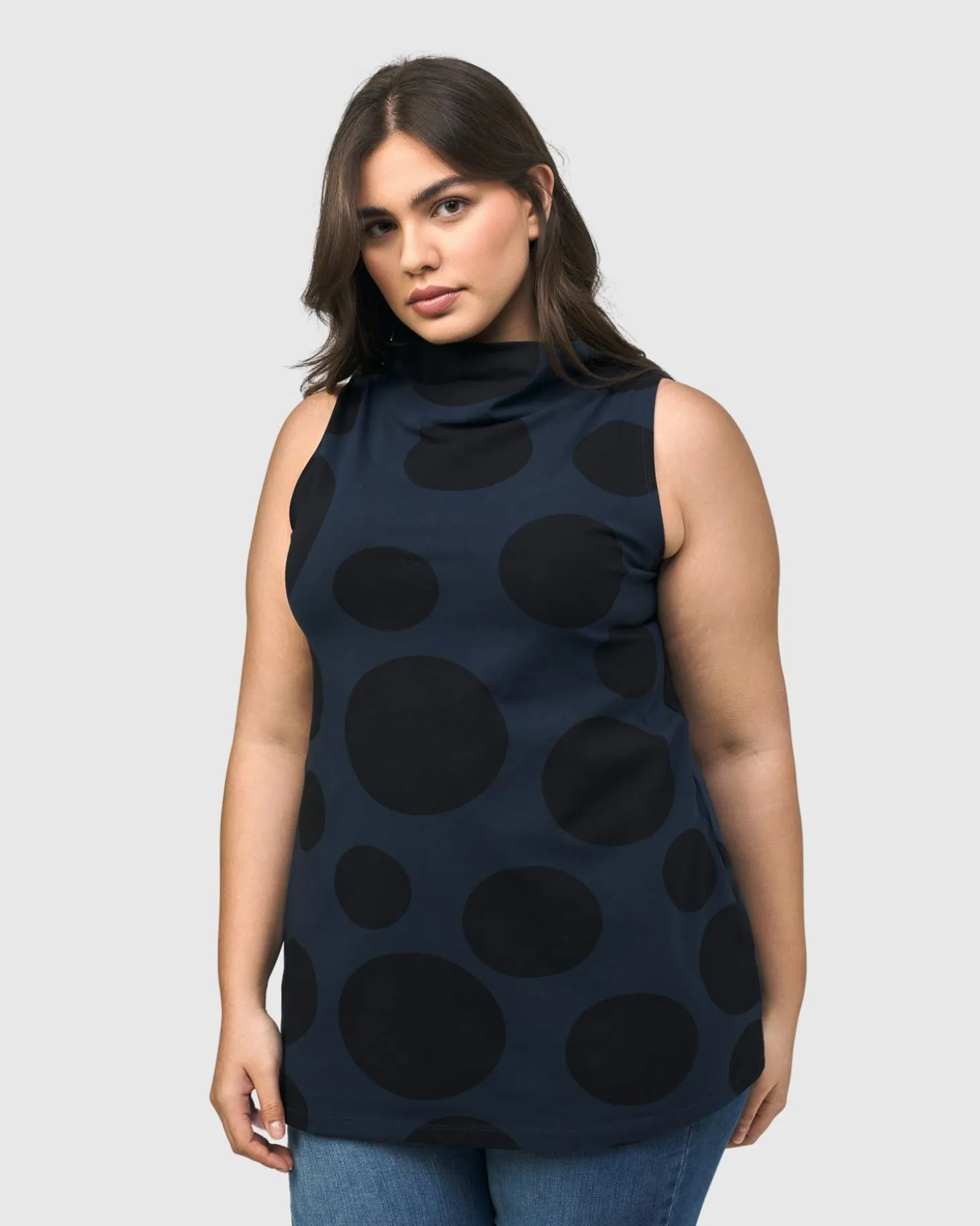 Women Alembika Urban Dots Sleeveless Mockneck Top, Navy