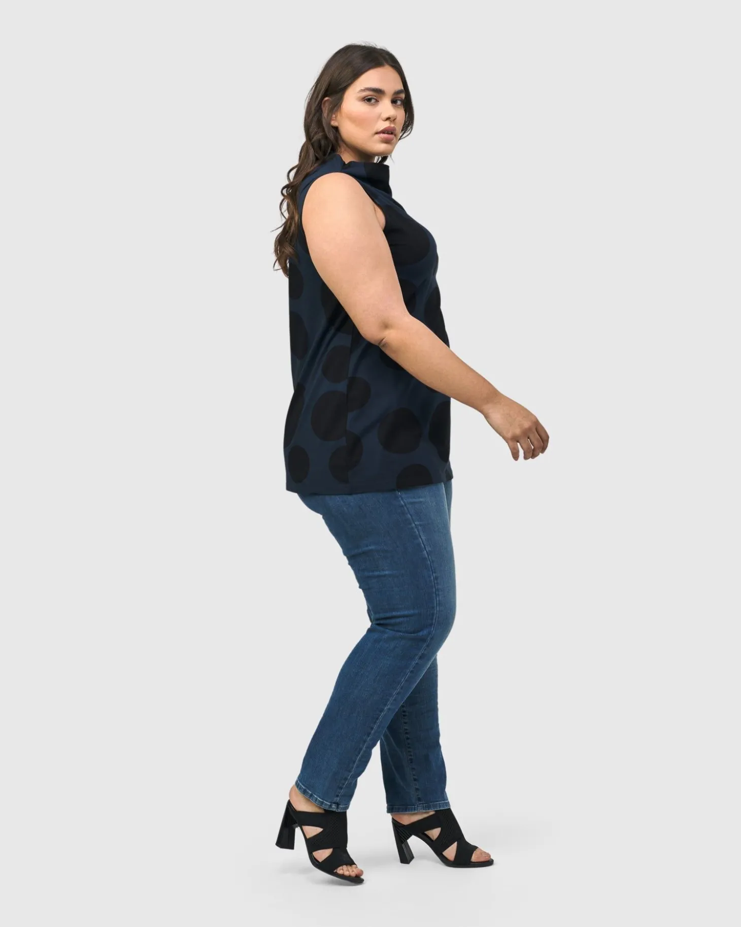Women Alembika Urban Dots Sleeveless Mockneck Top, Navy
