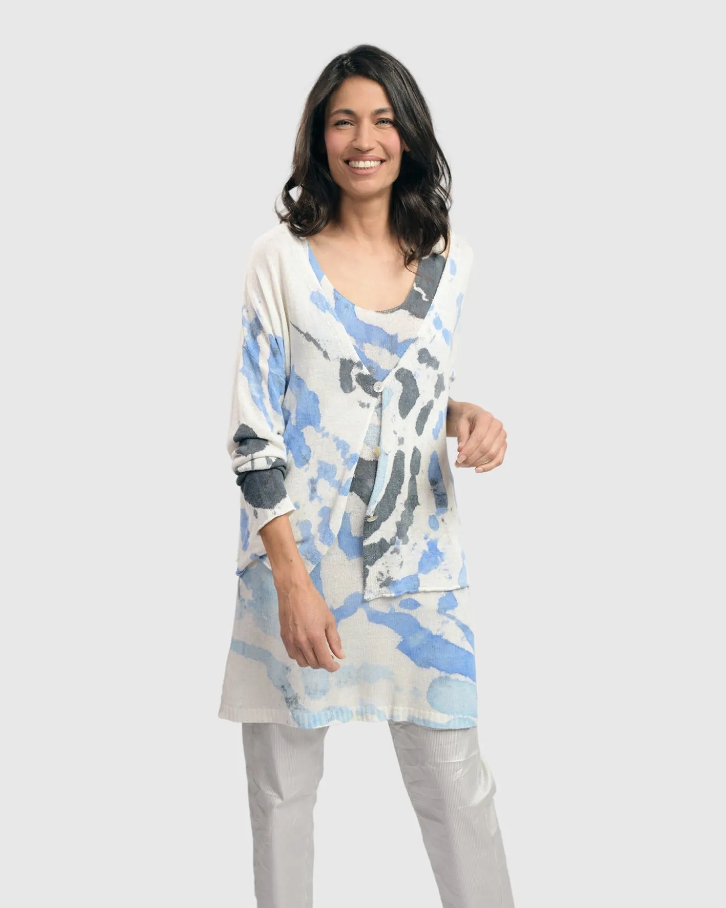 Women Alembika Watercolor Cardigan Sweater, Nautical