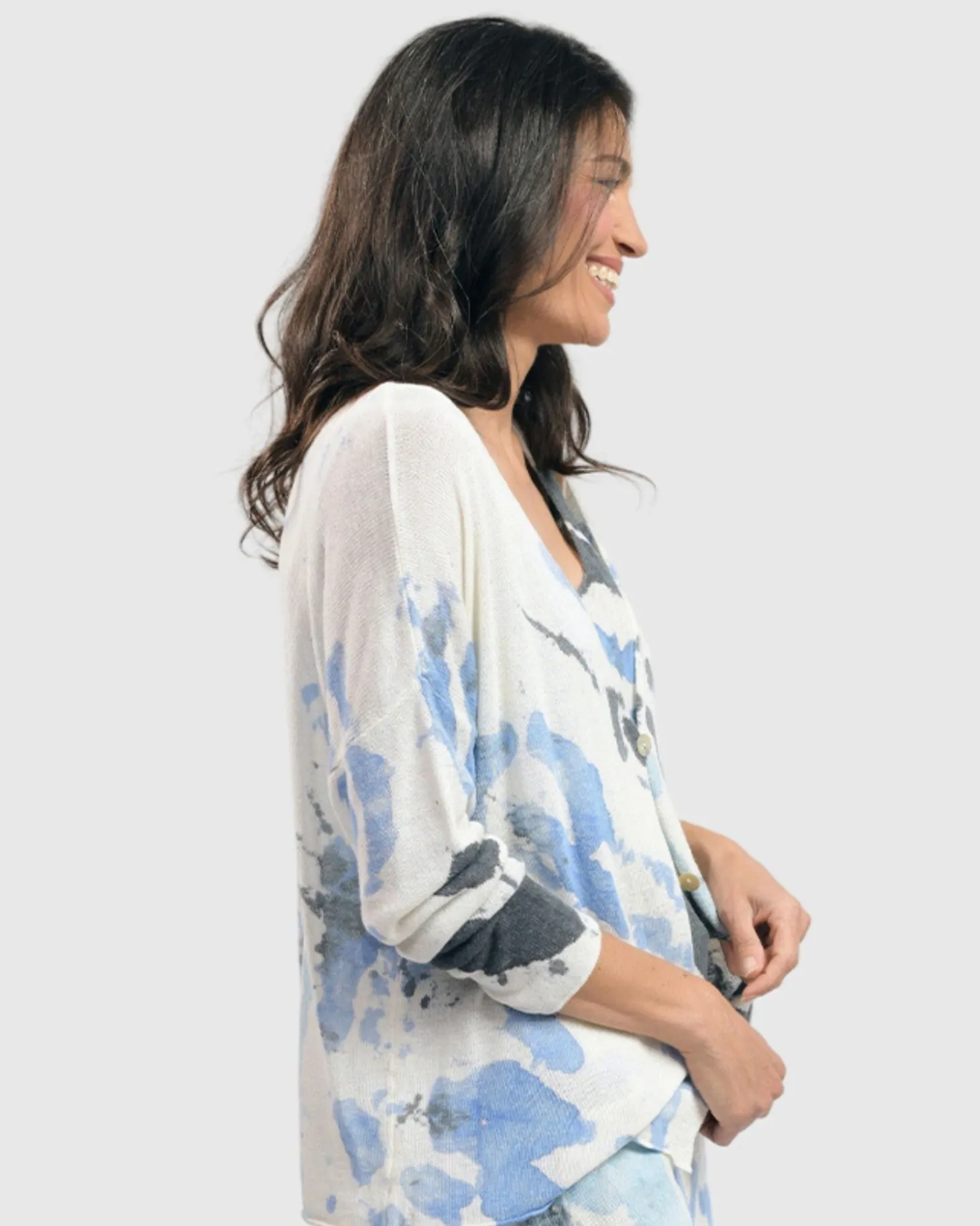 Women Alembika Watercolor Cardigan Sweater, Nautical