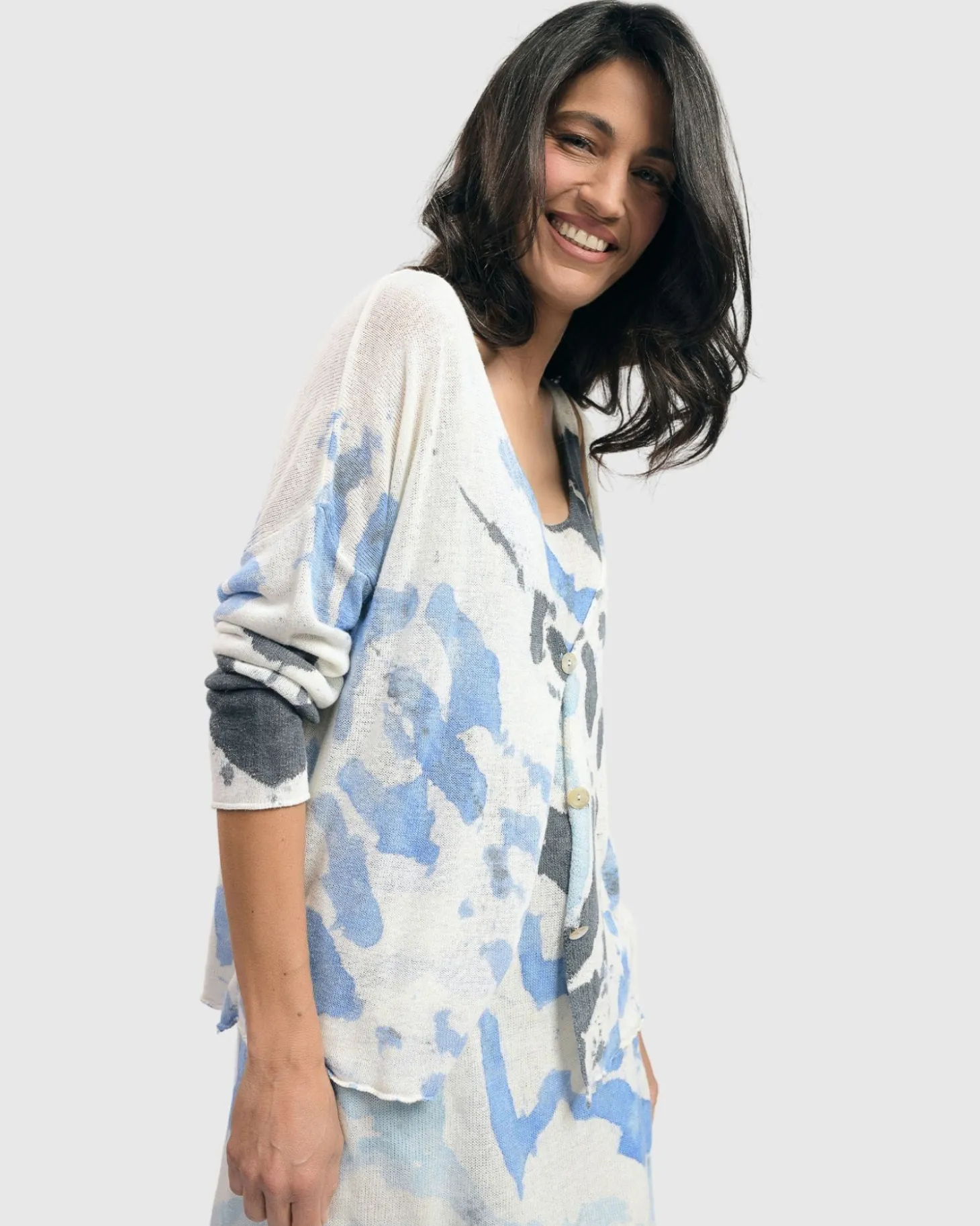 Women Alembika Watercolor Cardigan Sweater, Nautical