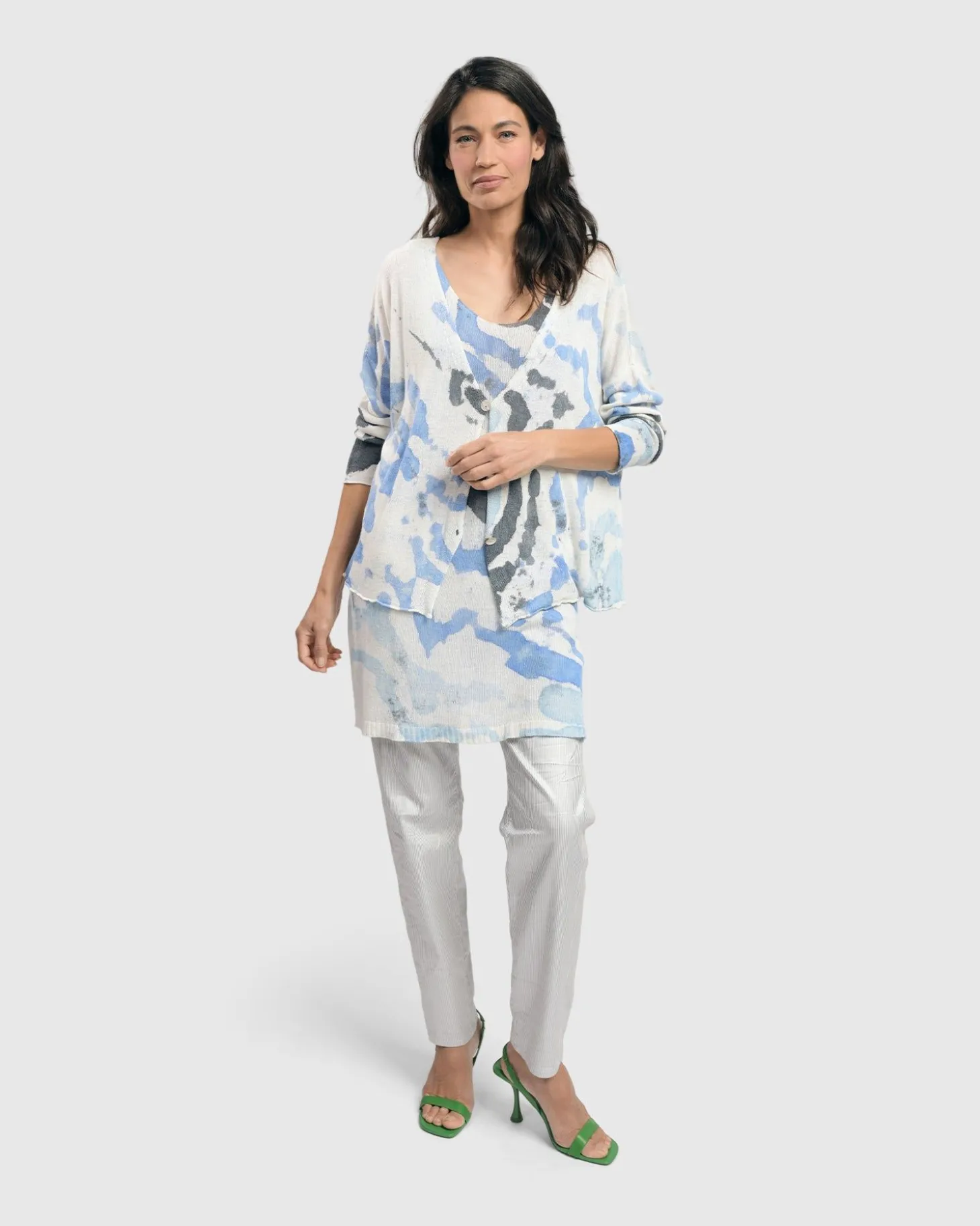 Women Alembika Watercolor Cardigan Sweater, Nautical